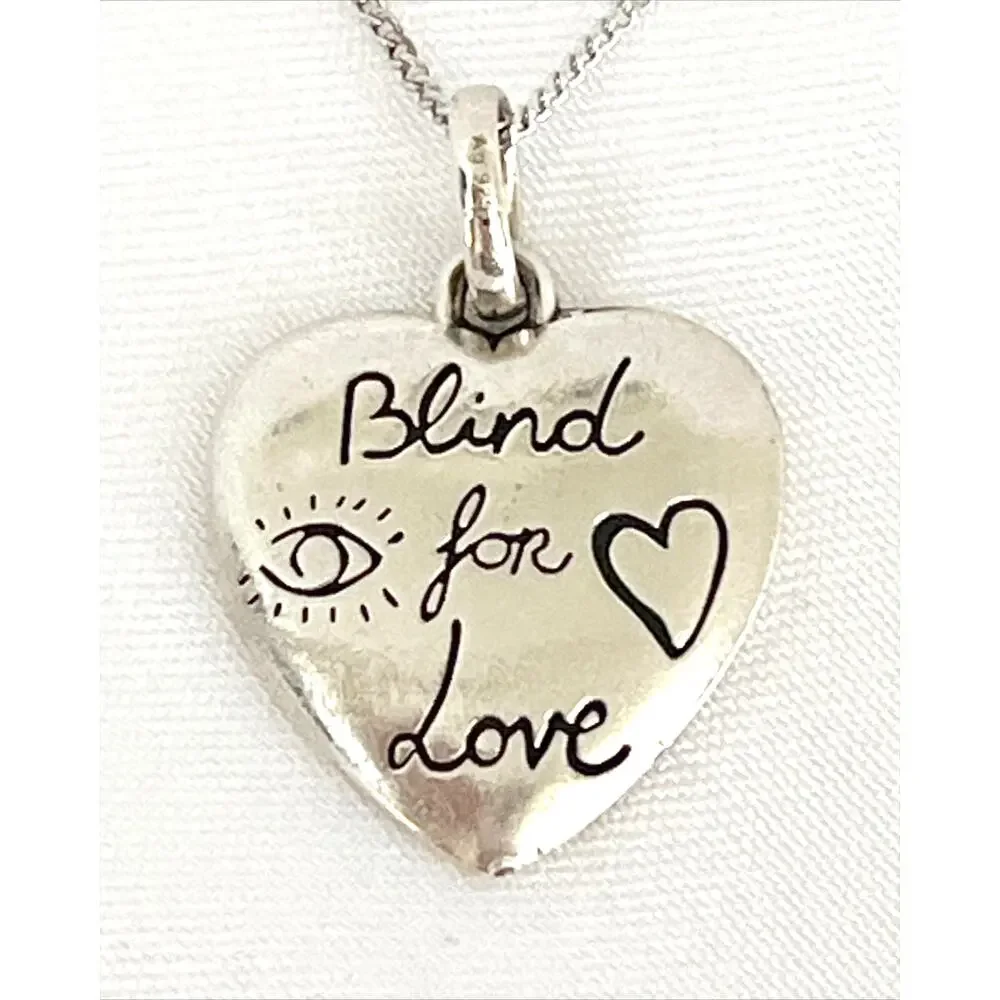 GUCCI 925 Sterling Silver Heart Necklace Pendant Floral & Bird Blind For Love